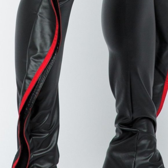 LAST ONE!! High Waisted Side Ruffle Faux Leather Joggers - Picture 8 of 9